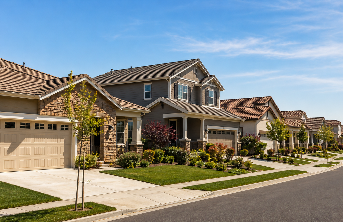 Sacramento tree-lined residential street with a well-kept single-family home